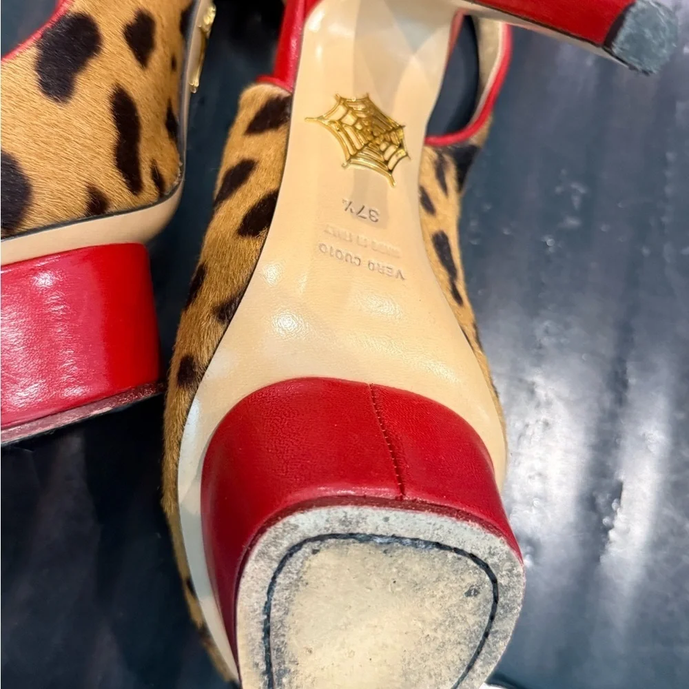 Rare Charlotte Olympia vintage pony hair /leopard print platform slingbacks